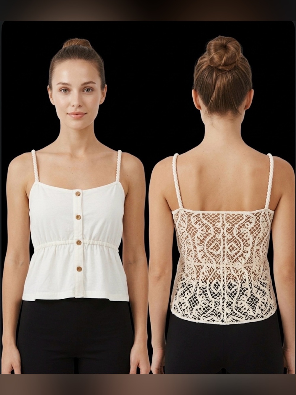 Crochet-Back Cream Spaghetti Strap Crop Top